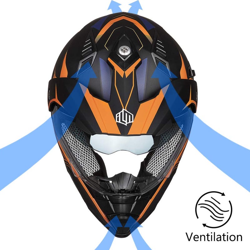 ILM Off Road Motorcycle Dual Sport Helmet Full Face Sun Visor Dirt Bike ATV Motocross Casco DOT Certified Model 606V(Orange, L) - Image 5